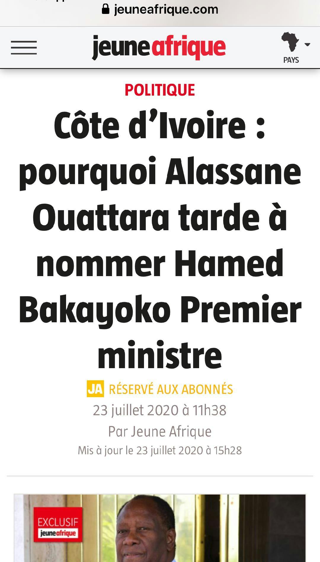 Côte d’Ivoire : une fakenews sur de prétendues tensions au sommet de l’État attribuée à Jeune Afrique