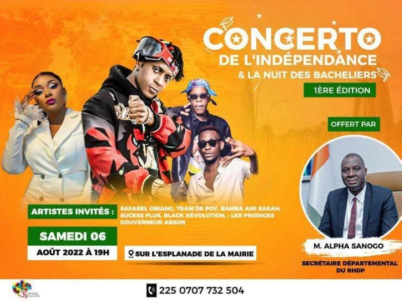 An 62 de la Côte d’Ivoire à Tiassalé : les acteurs politiques rassemblés autour du concerto offert par Alpha Sanogo